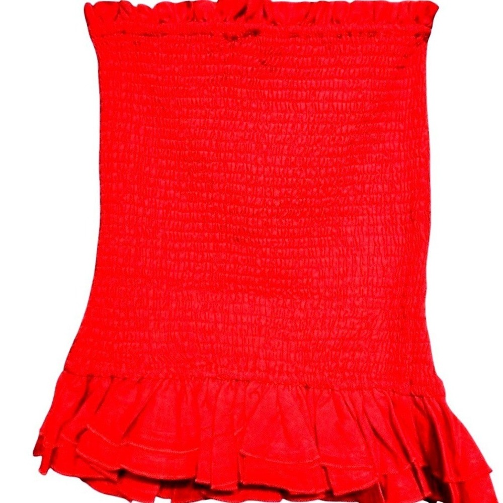 Olivaceous Tube Top Womens Large Red Smocked Ruffle Edge Linen Blend Strapless